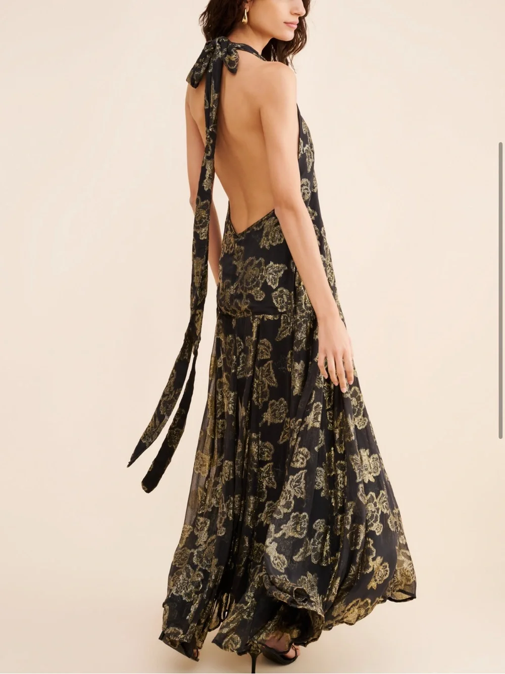 Free People Metallic Holding On Convertible Maxi Dress Small black